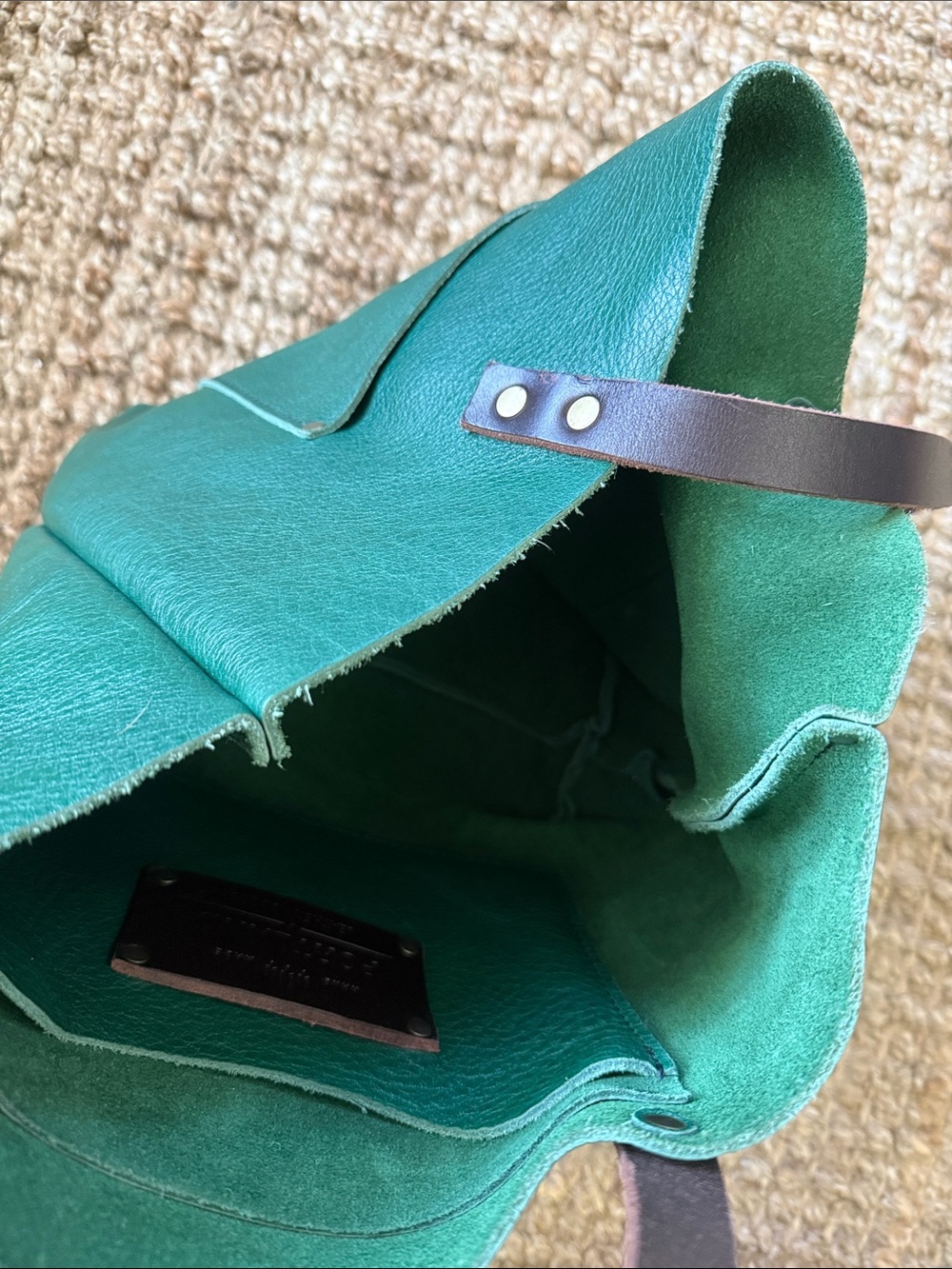 Portland Leather Green Leather Tote Bag with Brown Straps - Picture 4 of 6